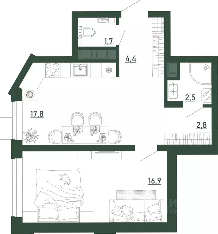 1-к кв. Воронежская область, Воронеж бул. Содружества, 6 (46.1 м) - Фото 1