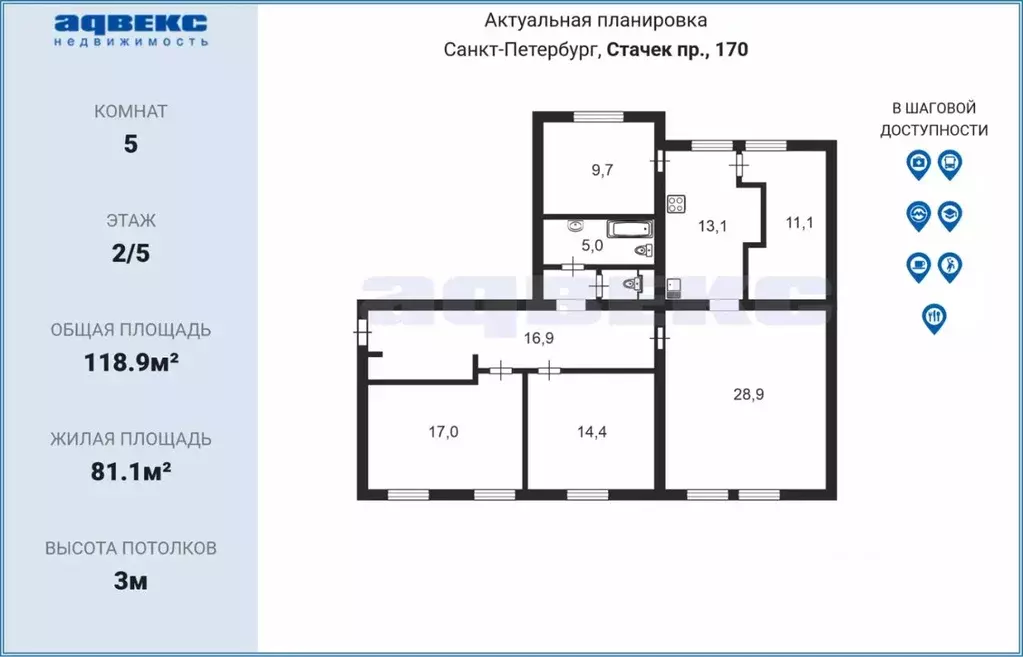 4-к кв. Санкт-Петербург просп. Стачек, 170 (118.9 м) - Фото 1