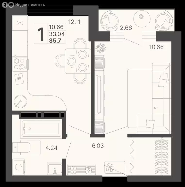 1-комнатная квартира: Сочи, Краснодонская улица, 46 (35 м) - Фото 1