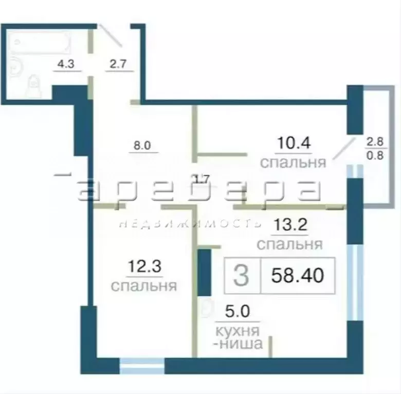 3-комнатная квартира: Красноярск, улица Дубровинского, 110Г (58 м) - Фото 0