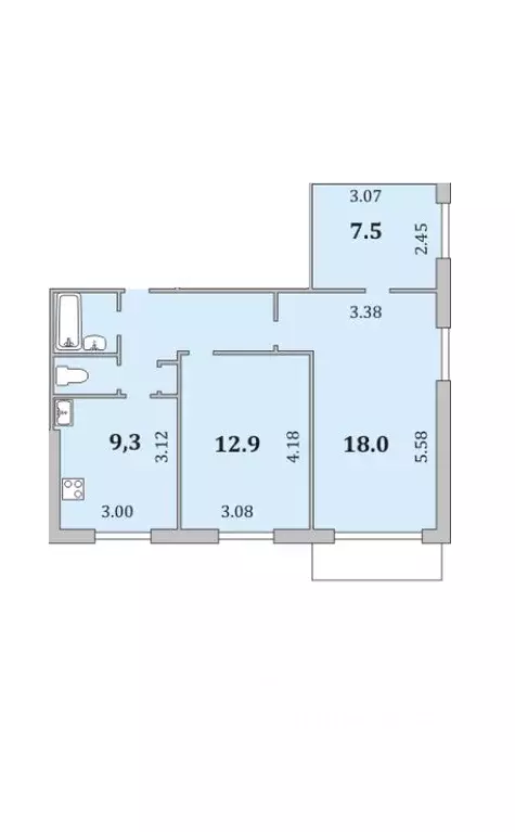 3-к кв. Мурманская область, Мурманск ул. Аскольдовцев, 16 (58.4 м) - Фото 2