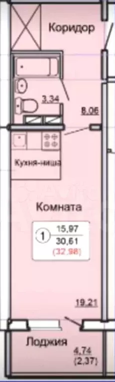 Квартира-студия, 33 м, 4/17 эт. - Фото 0