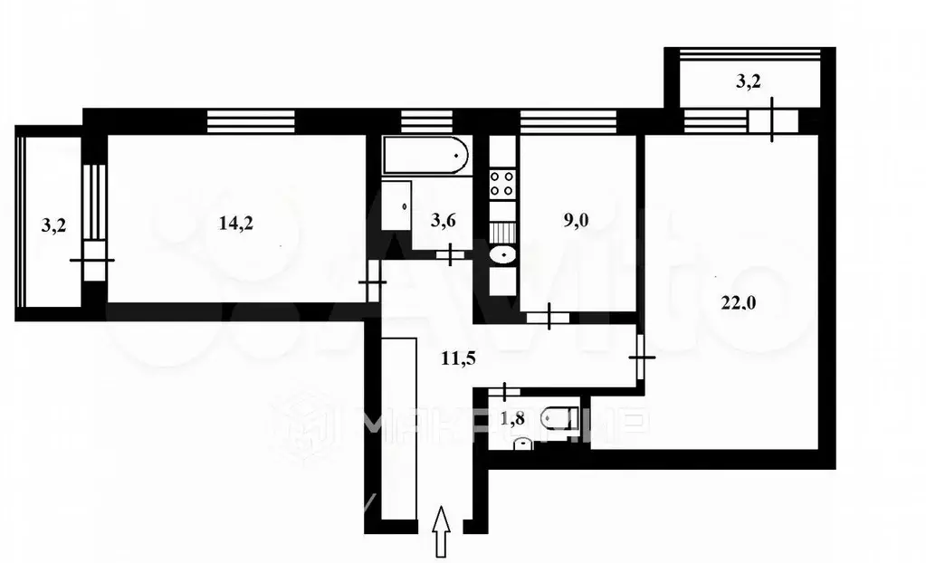 2-к. квартира, 63 м, 2/3 эт. - Фото 0
