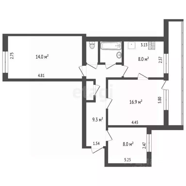 3-к кв. Тюменская область, Тобольск 4-й мкр, 14 (63.3 м) - Фото 0