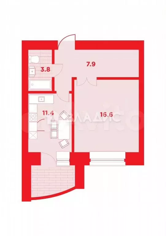 1-к. квартира, 41,8 м, 5/10 эт. - Фото 0