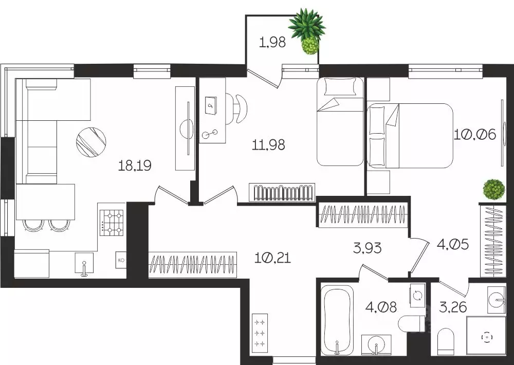 2-к кв. Тульская область, Тула ул. Богородицкая, 8В (67.74 м) - Фото 1