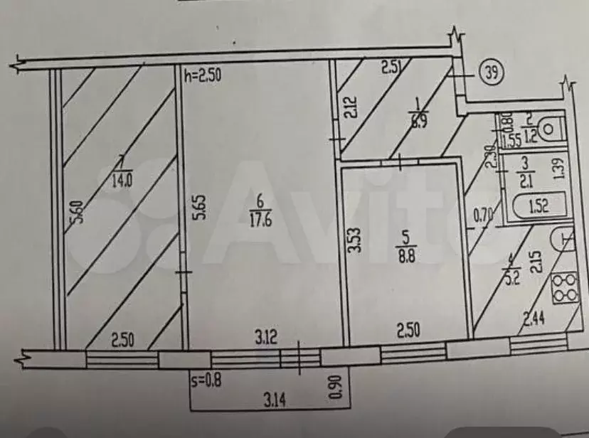 2-к. квартира, 56 м, 5/5 эт. - Фото 0