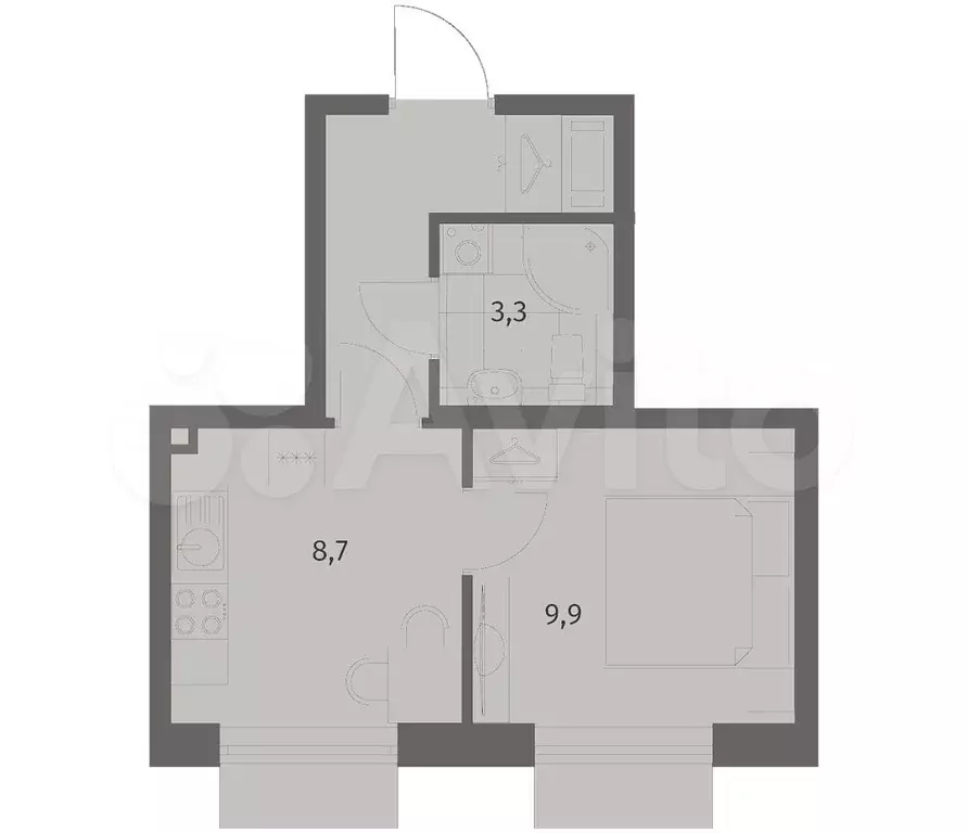 1-к. квартира, 26,6 м, 7/8 эт. - Фото 1