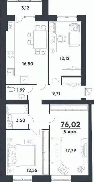 3-к кв. Волгоградская область, Волгоград ул. Имени Ефремова (76.02 м) - Фото 0