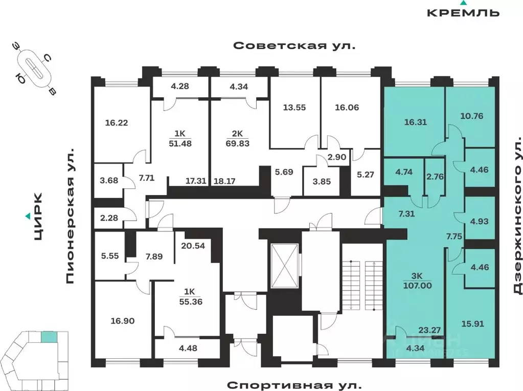 3-к кв. Тульская область, Тула ул. Болотникова, 4 (107.0 м) - Фото 2