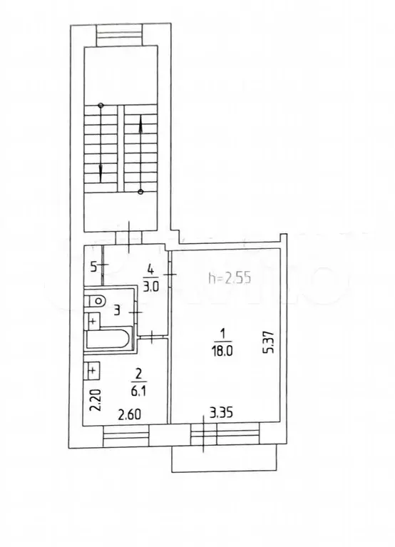 1-к. квартира, 31,8 м, 4/5 эт. - Фото 0