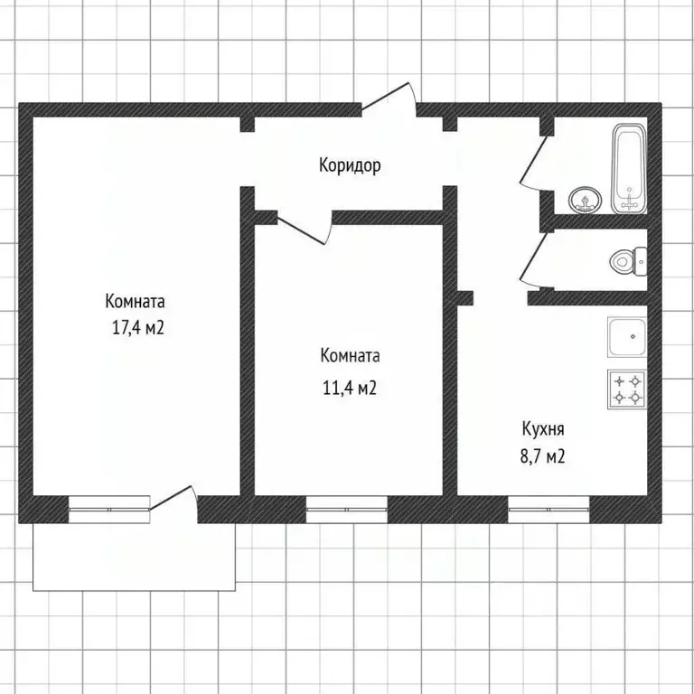 2-к кв. Белгородская область, Белгород ул. Есенина, 20а (52.1 м) - Фото 2