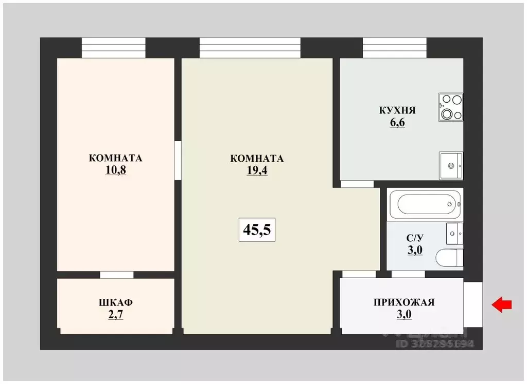 2-к кв. Санкт-Петербург Гранитная ул., 46К2 (45.6 м) - Фото 2
