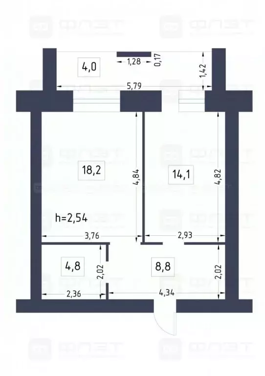 1-к кв. Татарстан, Казань ул. Академика Завойского, 21 (49.9 м) - Фото 2