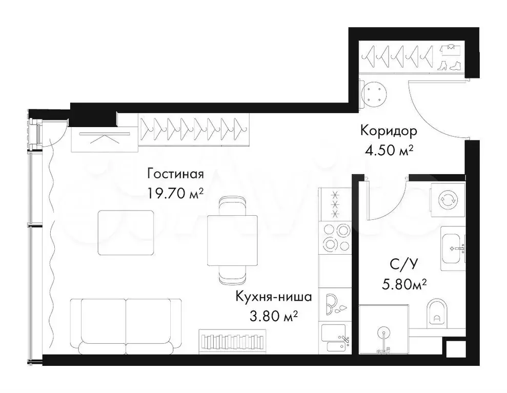 Квартира-студия, 33,8 м, 35/41 эт. - Фото 1