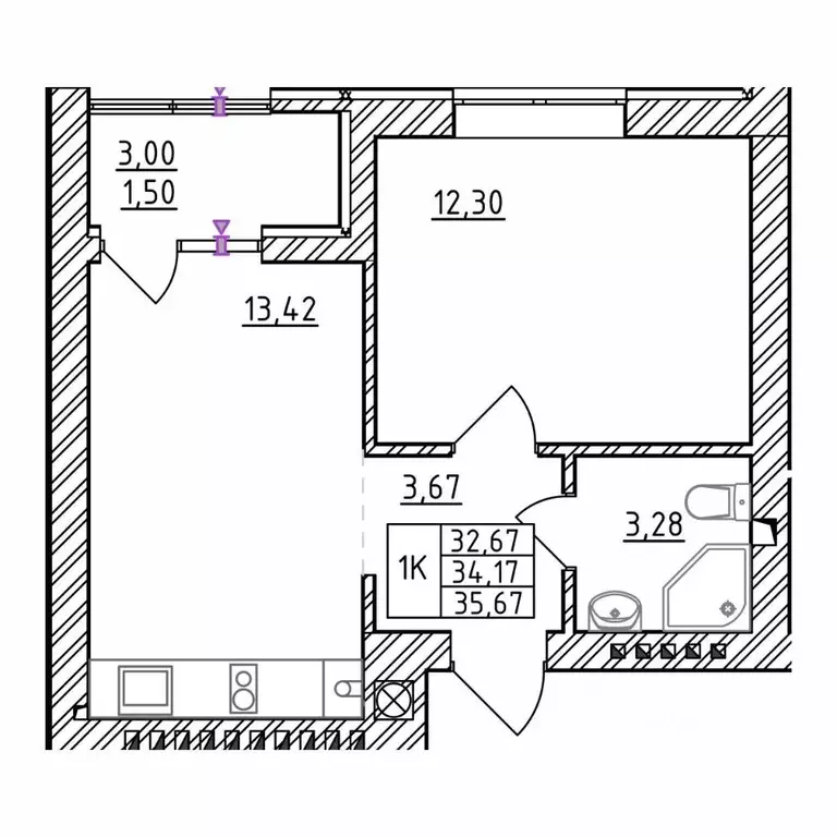 1-к кв. Калининградская область, Зеленоградск  (35.67 м) - Фото 1