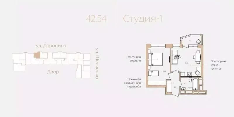 1-к кв. Ханты-Мансийский АО, Ханты-Мансийск ул. Доронина, 7 (42.54 м) - Фото 0