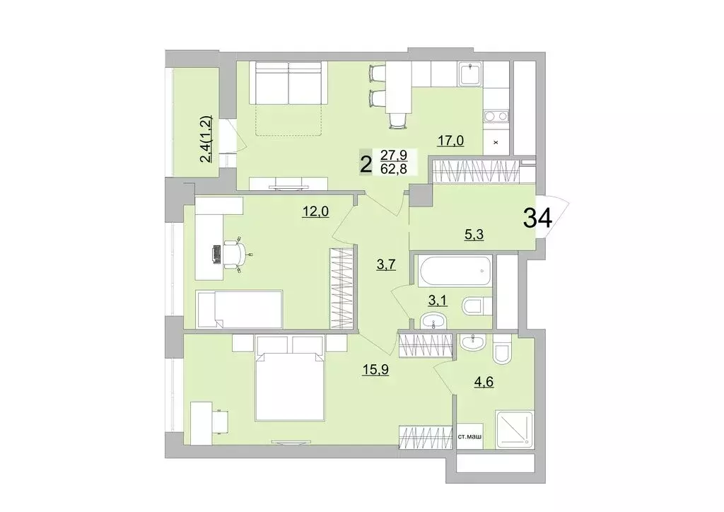 2-комнатная квартира: Екатеринбург, Черкасская улица, 5к3 (62.8 м) - Фото 0