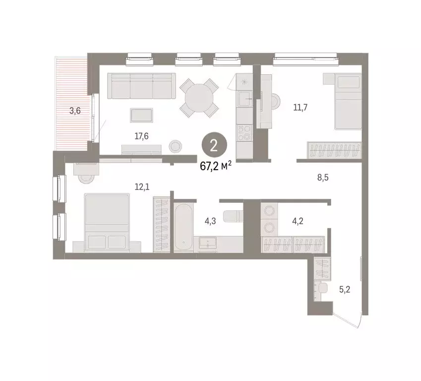 2-комнатная квартира: Челябинская область, Сосновский муниципальный ... - Фото 2