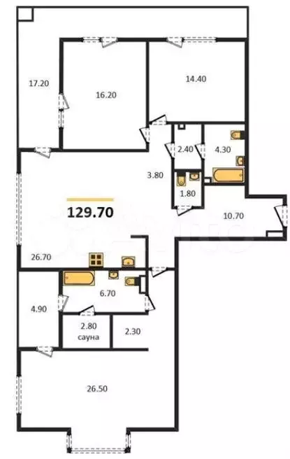 3-к. квартира, 130 м, 2/14 эт. - Фото 1