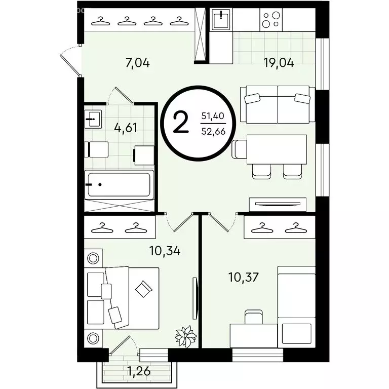 2-комнатная квартира: Тюмень, улица Александра Звягина, 3 (52.66 м) - Фото 0