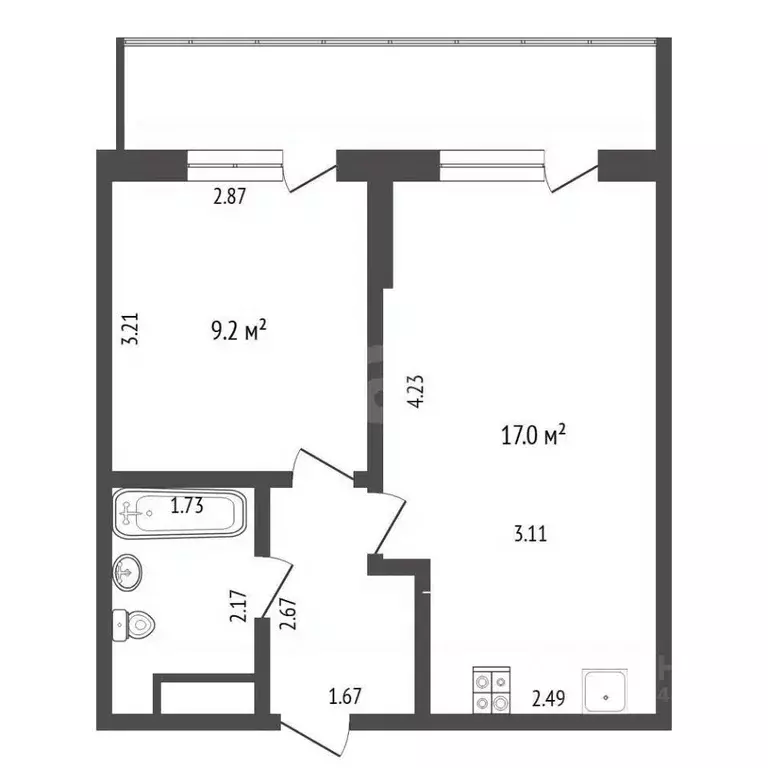 1-к кв. Тюменская область, Тюмень Велижанская ул., 66 (34.3 м) - Фото 1