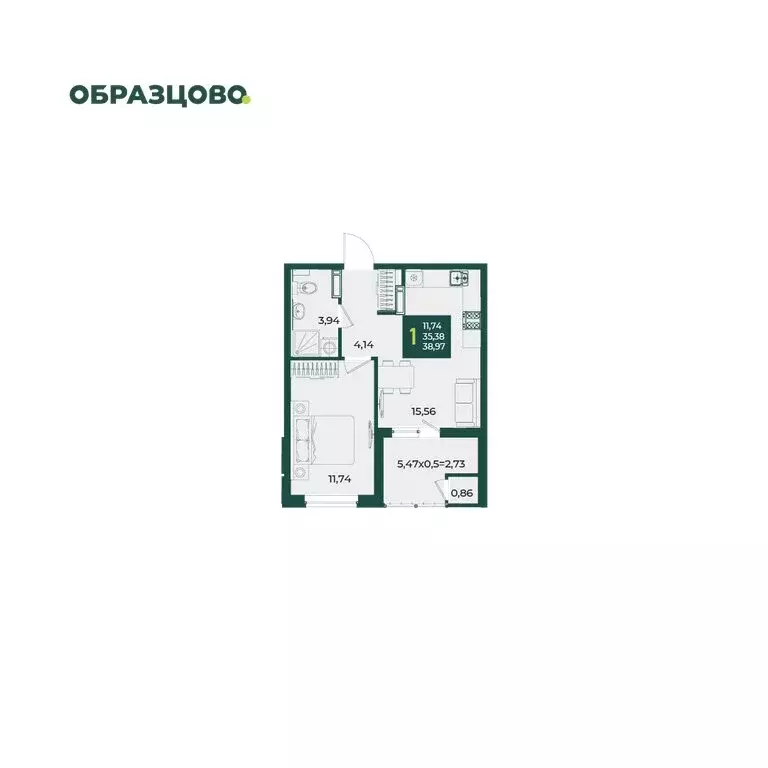 1-комнатная квартира: Краснодар, микрорайон Образцово (38.97 м) - Фото 0