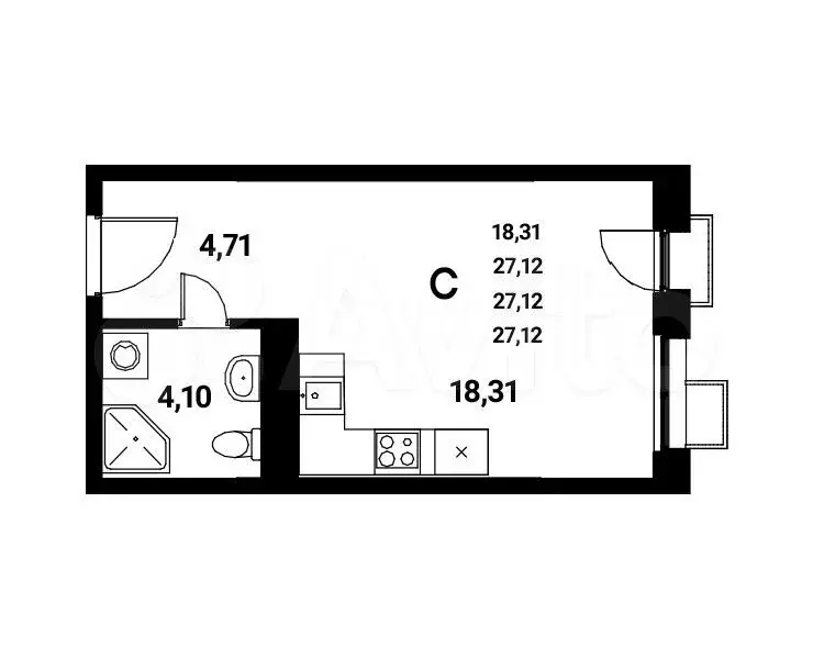 Квартира-студия, 27,1 м, 11/21 эт. - Фото 0