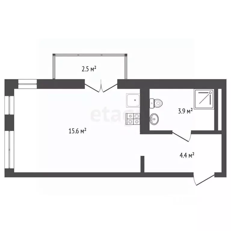 Студия Тюменская область, Тюмень ул. Газовиков, 38к2 (24.0 м) - Фото 1
