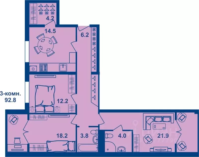3-к кв. Костромская область, Кострома Магистральная ул., 71 (89.5 м) - Фото 0