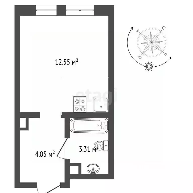 Студия Тюменская область, Тюмень ул. Первооткрывателей, 6 (19.9 м) - Фото 2