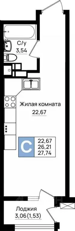 Студия Краснодарский край, Новороссийск пер. Ясный, 10к14 (27.74 м) - Фото 1