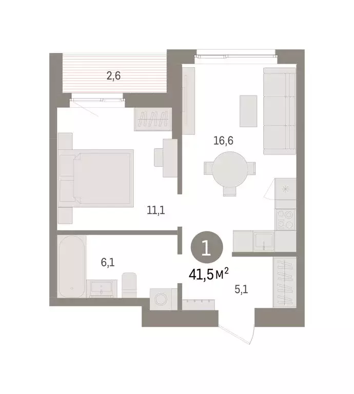 1-комнатная квартира: Пермь, микрорайон Крохалева (41.48 м) - Фото 2