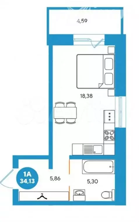 Квартира-студия, 34,1 м, 1/15 эт. - Фото 0