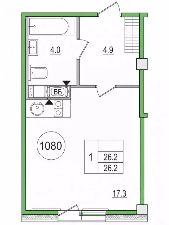 Студия Санкт-Петербург бул. Александра Грина, 1 (26.2 м) - Фото 2