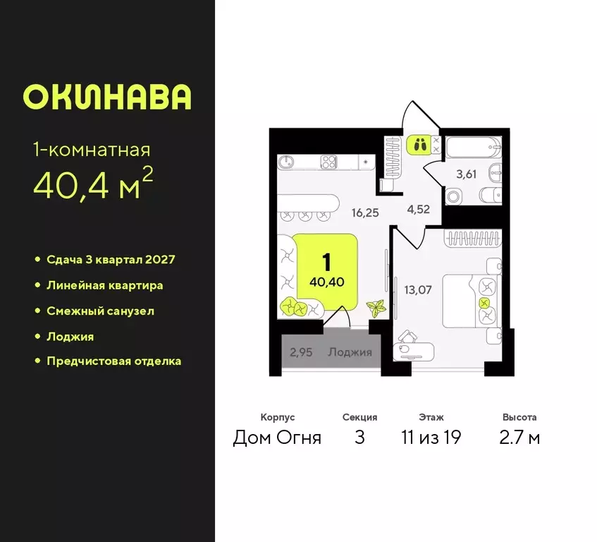 1-к кв. Тюменская область, Тюмень Окинава жилой комплекс (40.4 м) - Фото 0