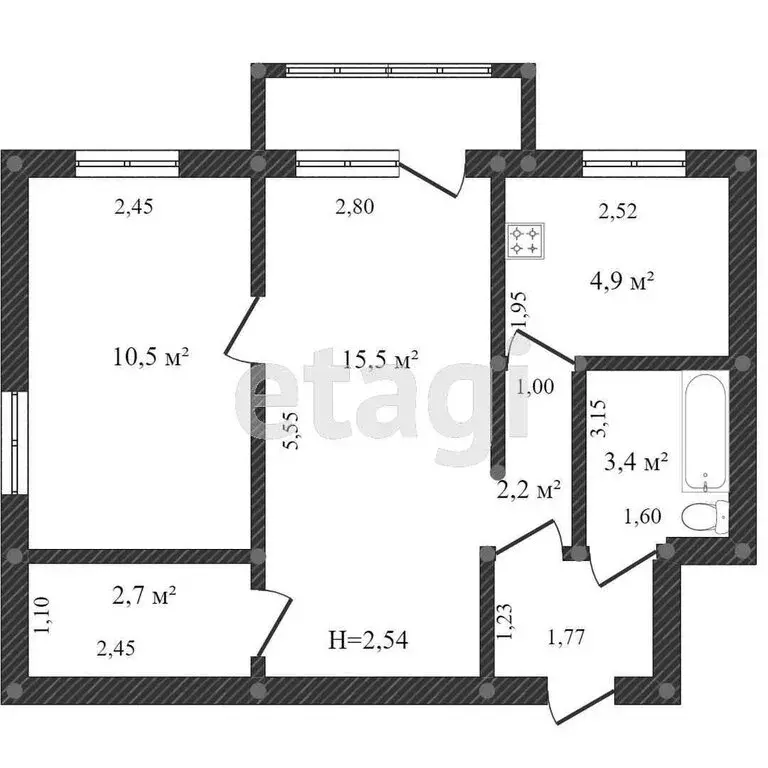 2-комнатная квартира: Ишим, улица Суворова, 41 (41.4 м) - Фото 0