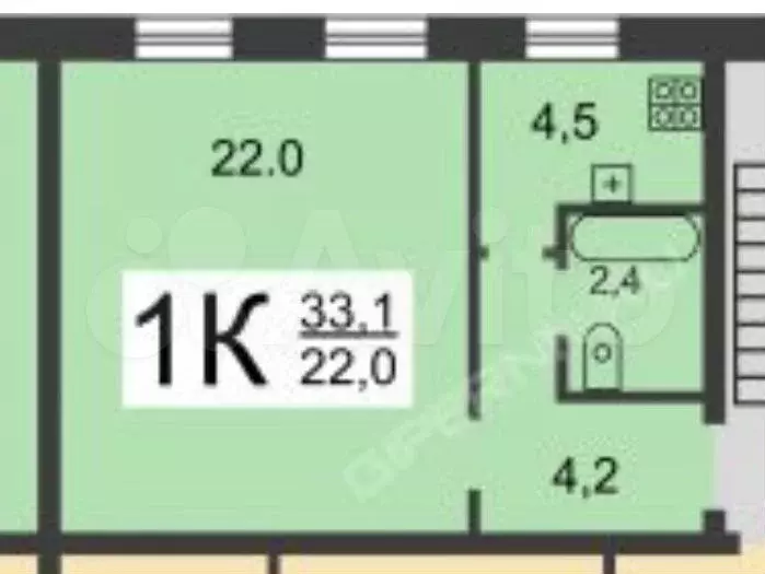 1-к. квартира, 33 м, 2/3 эт. - Фото 0
