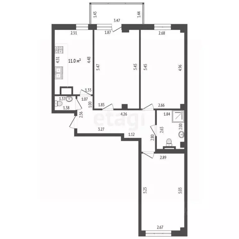 3-к кв. Севастополь ул. Николая Музыки, 25 (75.0 м) - Фото 2
