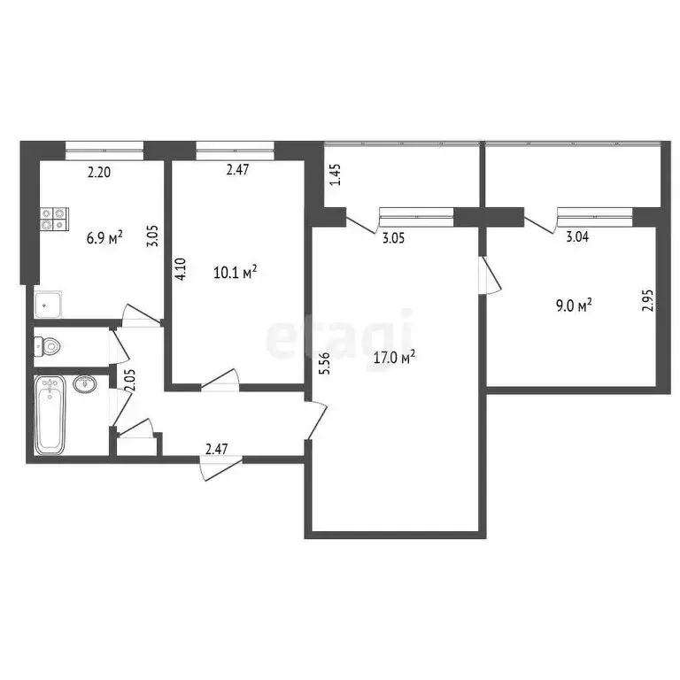 3-комнатная квартира: Пермь, Фонтанная улица, 9 (52.3 м) - Фото 0