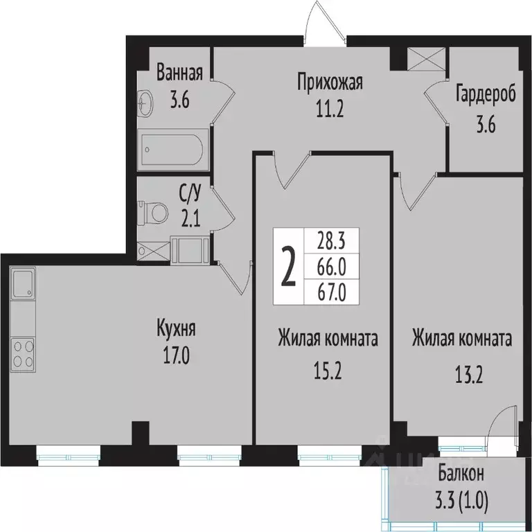 2-к кв. Ленинградская область, Всеволожск ул. Севастопольская, 2к1 ... - Фото 0