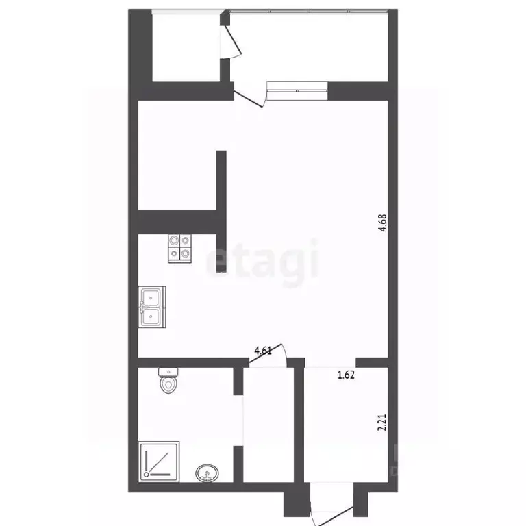 Студия Тюменская область, Тюмень ул. Ю.-Р.Г. Эрвье, 24к2 (30.3 м) - Фото 1