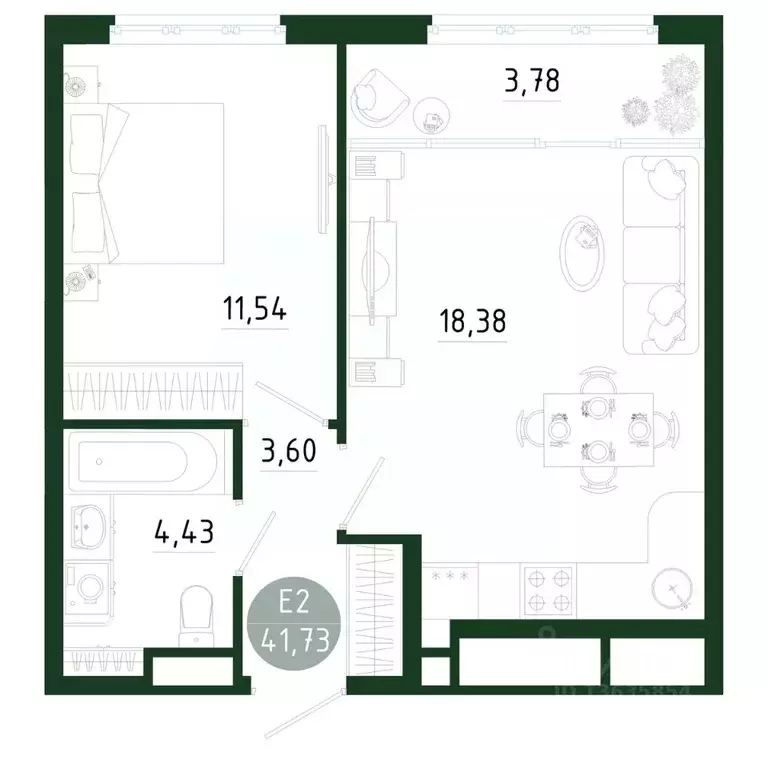 1-к кв. Тульская область, Тула Платон Парк жилой комплекс (41.73 м) - Фото 1