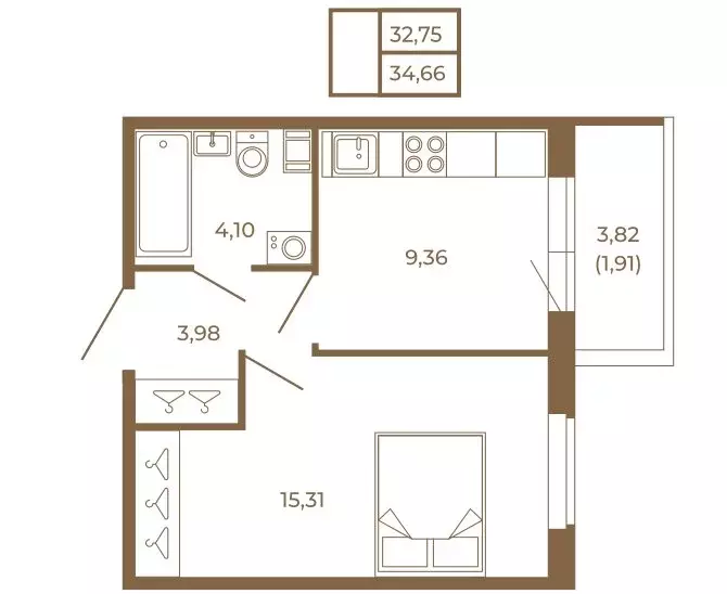 1-комнатная квартира: Сертолово, ЖК Новая История (34.66 м) - Фото 1