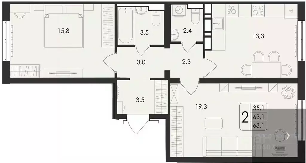 2-к кв. Воронежская область, Воронеж ул. Шишкова, 140Б/21 (63.1 м) - Фото 0