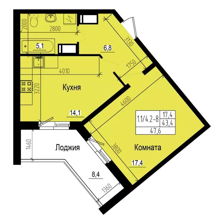 Продаётся 1-к квартира, 43.4 м - Фото 0
