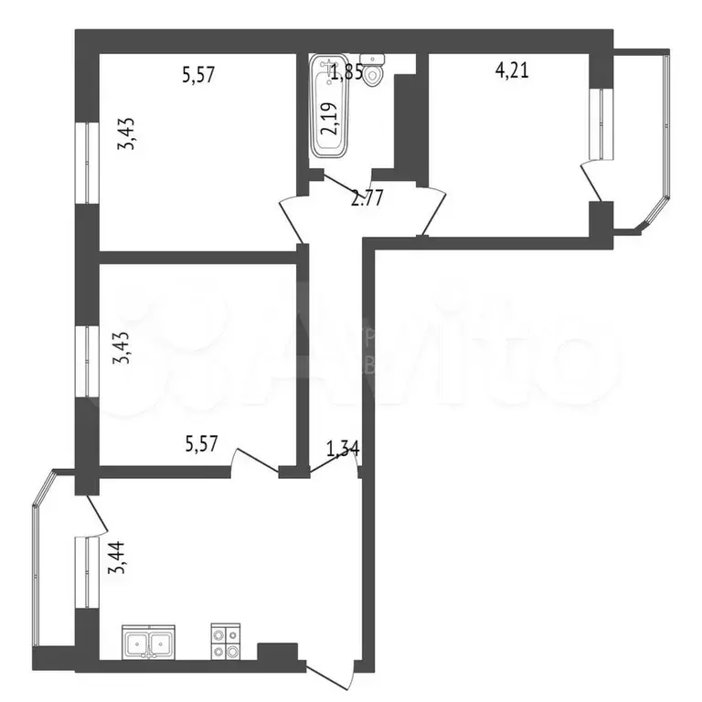 3-к. квартира, 90 м, 2/14 эт. - Фото 0