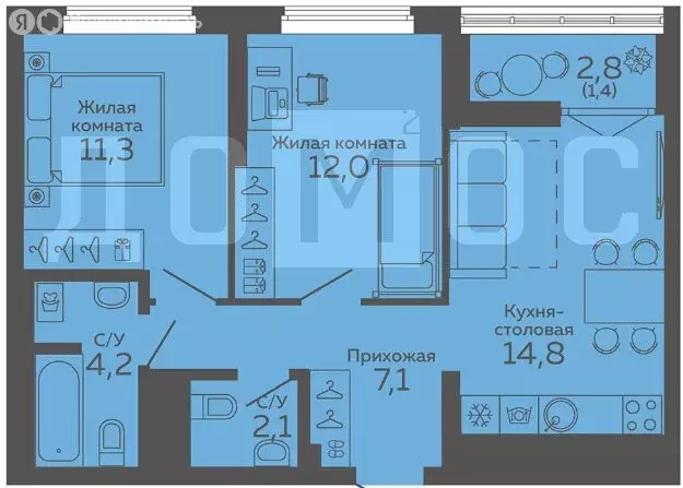 2-комнатная квартира: Екатеринбург, улица 8 Марта, 204Г (52.9 м) - Фото 0