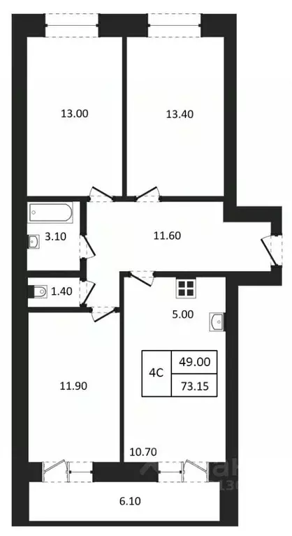 4-к кв. Новосибирская область, Новосибирск  (73.15 м) - Фото 0