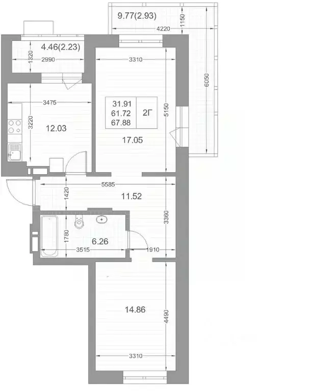 2-к кв. Татарстан, Казань ул. Назиба Жиганова, 2А (67.4 м) - Фото 2